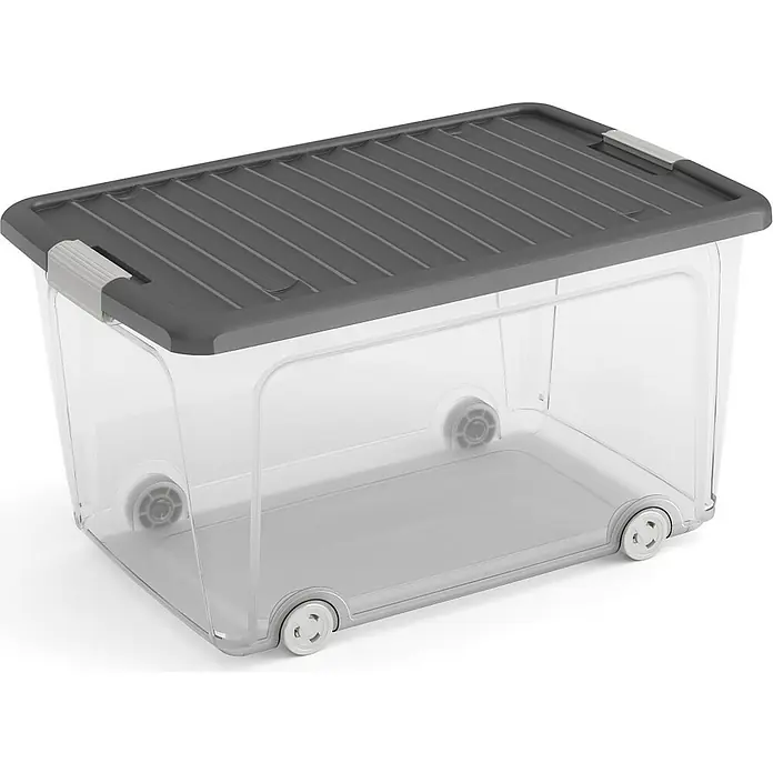Proregal Aufbewahrungsbox-Set SuperSparSet 2x HAWK mit grauem Deckel und Rädern - Kunststoff, Transparent, 2 Stk.