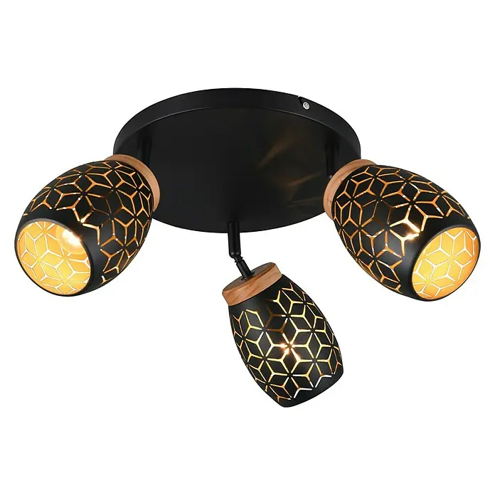 Reality Leuchten Bidar Plafón - Negro, E14, Diámetro: 58 cm - Esta lámpara de techo con tres focos ofrece una iluminación elegante. El diseño geométrico añade un toque moderno.