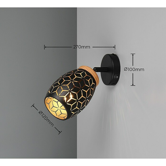 Reality Leuchten Bidar Aplique de pared (Negro, E14, Diámetro: 12 cm) | BAUHAUS