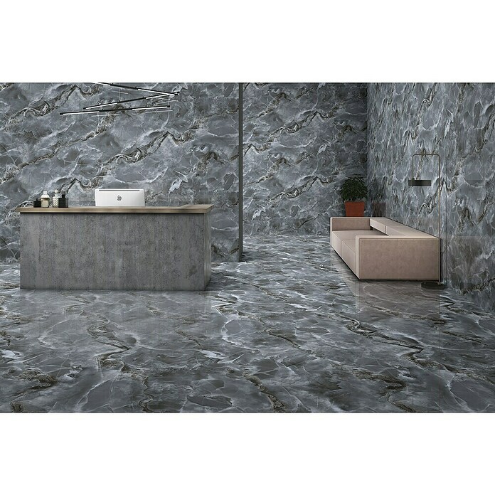 Momastela Feinsteinzeugfliese Continua Onyx Black (120 x 60 cm, Schwarz/Grau, Hochglänzend) | BAUHAUS