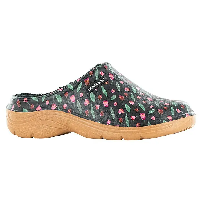 Black Fox Gartenclogs Winterschuh Mily - Schuhgröße: 40, Schwarz - Blackfox Gartenclog mit Blumenmuster, ideal für Gartenarbeit und Outdoor-Aktivitäten. Bequemer und stilvoller Schutz für Ihre Füße.