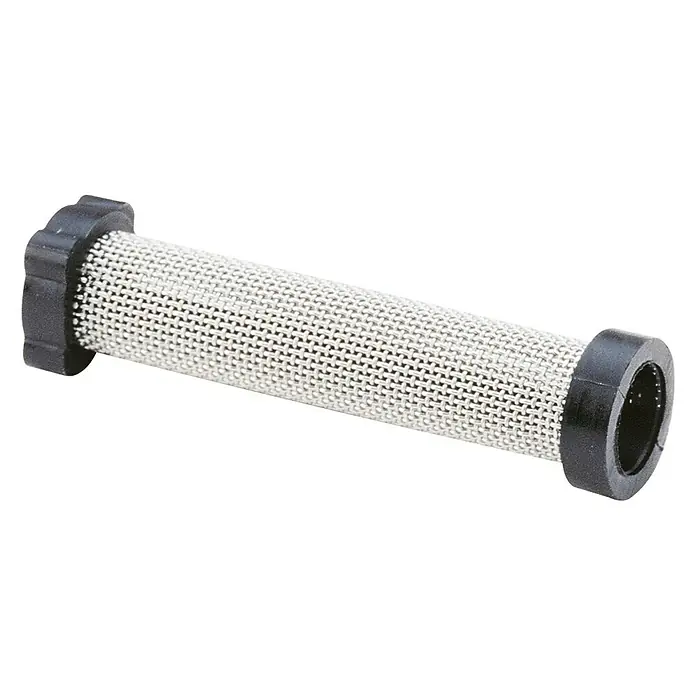 Graco Magnum Filtro Insta Clean - Negro - Un filtro de agua cilíndrico con tapas de plástico negro, ideal para sistemas de riego, bombas de jardín y limpieza de agua.
