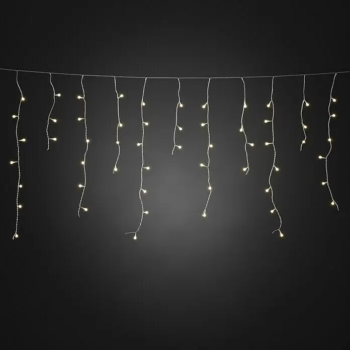 Konstsmide LED-Lichtervorhang Eisregen - Außen, 15,07 m, Warmweiß, 200 Stk., Netzbetrieben - Warmweiße LED-Lichterkette mit silbernem Draht, eiszapfenförmig angeordnet.