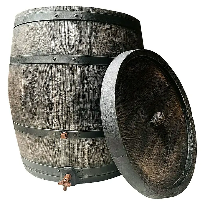 Roto Eistonne - Braun, Fassungsvermögen: 350 l - Ein rustikales Weinfass mit Deckel, ideal für die stilvolle Aufbewahrung von Getränken oder als dekoratives Element.