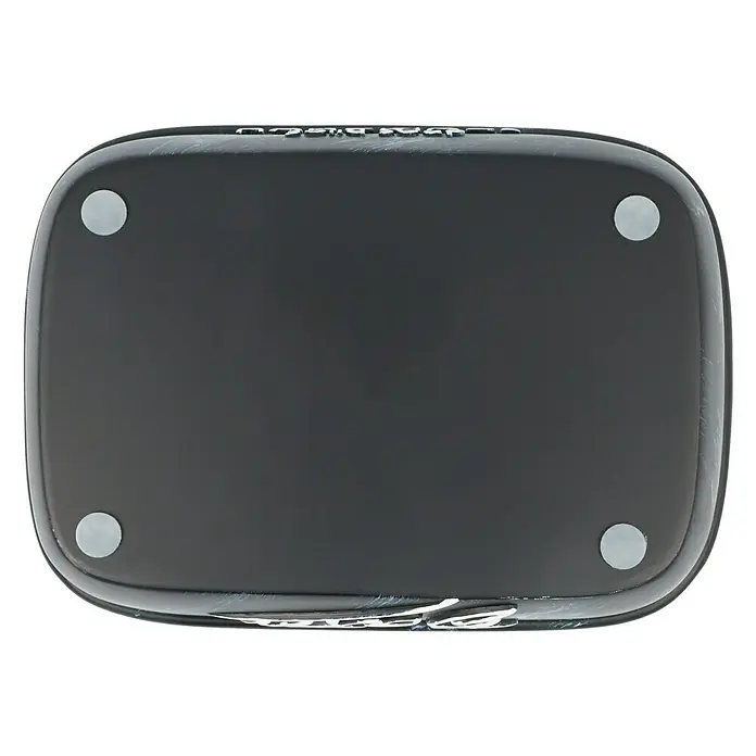 Venus Bath Seifenschale - Polyresin, Schwarz/Weiß - Unterseite eines schwarzen Hartschalenkoffers mit vier grauen Füßen. Ein elegantes und robustes Gepäckstück.