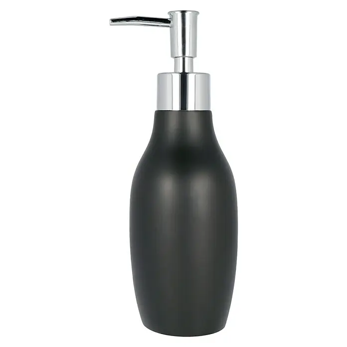 Venus Flakoni Seifenspender - Schwarz, Polyresin - Elegante schwarze Seifenspender mit einem glänzenden Chrom-Pumpkopf, ideal für modernes Bad-Design.