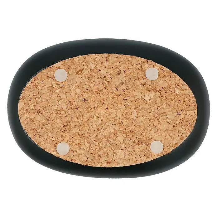 Venus Ivo Seifenschale - Polyresin, Schwarz - Ovale Untersetzer mit Korkoberfläche und schwarzem Rand. Schützt Oberflächen stilvoll vor Hitze und Feuchtigkeit. Mit kleinen Füßen für Stabilität.