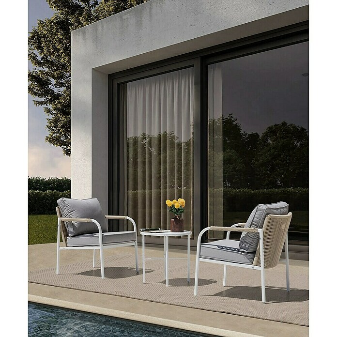 Sunfun Conjunto de muebles Anabel (3 pzs., Ratán sintética/Acero, Beige/Gris) | BAUHAUS