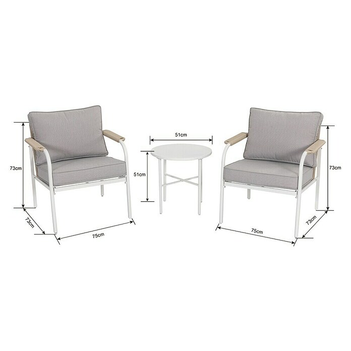 Sunfun Conjunto de muebles Anabel (3 pzs., Ratán sintética/Acero, Beige/Gris) | BAUHAUS