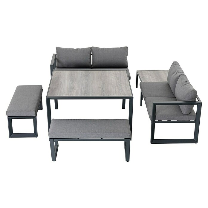 Sunfun Conjunto de muebles Christine (6 pzs., Aluminio/Poliéster, Antracita/Gris) | BAUHAUS