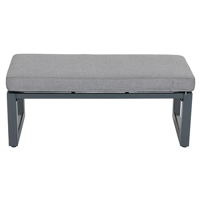 Sunfun Conjunto de muebles Christine - 6 pzs., Aluminio/Poliéster, Antracita/Gris - Banco de jardín gris con asiento acolchado. El banco presenta un diseño simple y una construcción robusta, ideal para uso exterior.