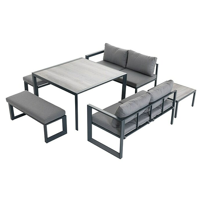 Sunfun Conjunto de muebles Christine (6 pzs., Aluminio/Poliéster, Antracita/Gris) | BAUHAUS