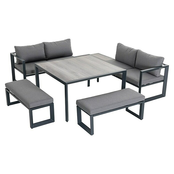 Sunfun Conjunto de muebles Christine (6 pzs., Aluminio/Poliéster, Antracita/Gris) | BAUHAUS