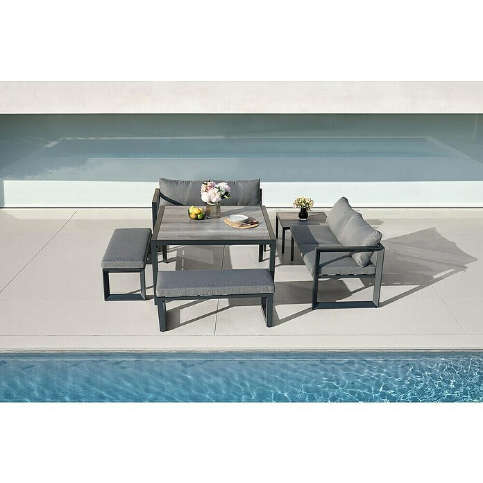 Sunfun Conjunto de muebles Christine (6 pzs., Aluminio/Poliéster, Antracita/Gris) | BAUHAUS