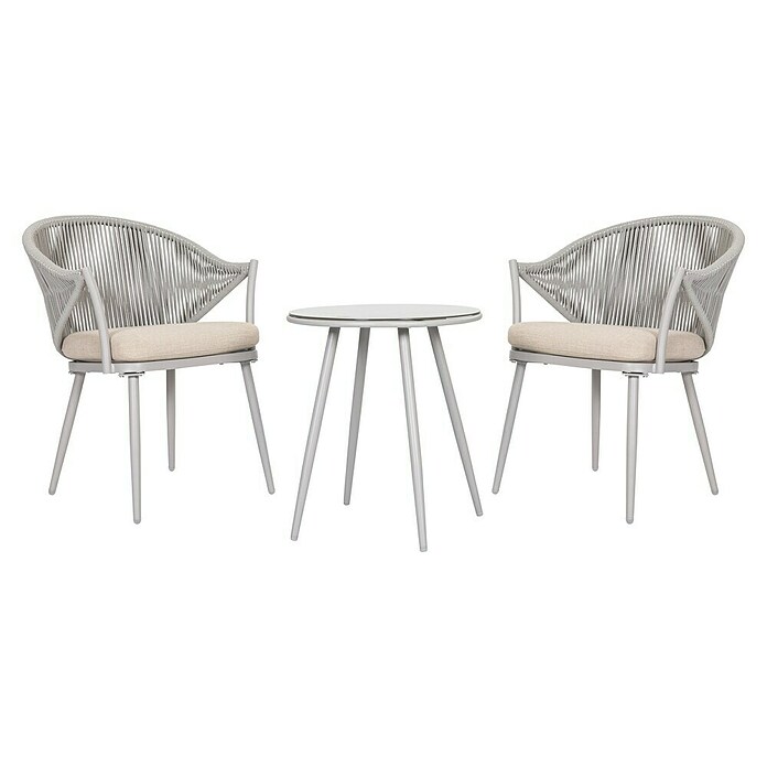 Sunfun Conjunto de muebles Gina (3 pzs., Acero/Cuerda sintética, Beige/Gris) | BAUHAUS