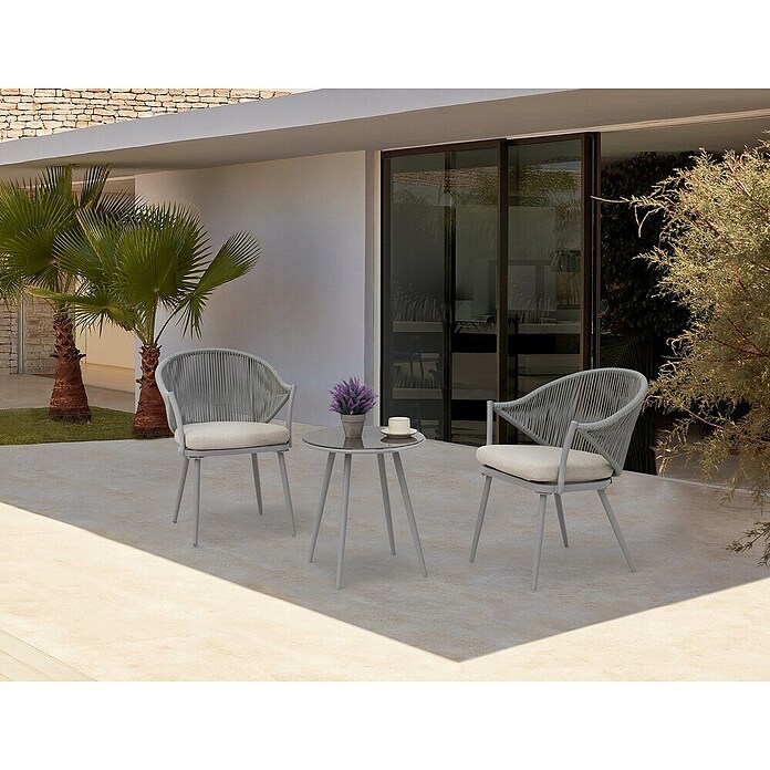 Sunfun Conjunto de muebles Gina (3 pzs., Acero/Cuerda sintética, Beige/Gris) | BAUHAUS