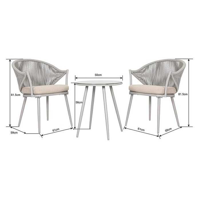 Sunfun Conjunto de muebles Gina (3 pzs., Acero/Cuerda sintética, Beige/Gris) | BAUHAUS