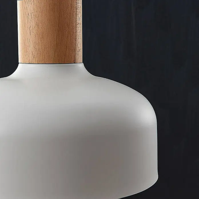Lindby Pendelleuchte Carlise - L x B x H: 30 x 30 x 25 cm, weiß / opal, weiß, holz hell, E27