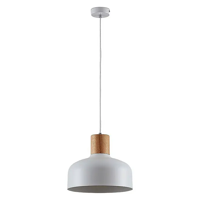 Lindby Pendelleuchte Carlise - L x B x H: 30 x 30 x 25 cm, weiß / opal, weiß, holz hell, E27