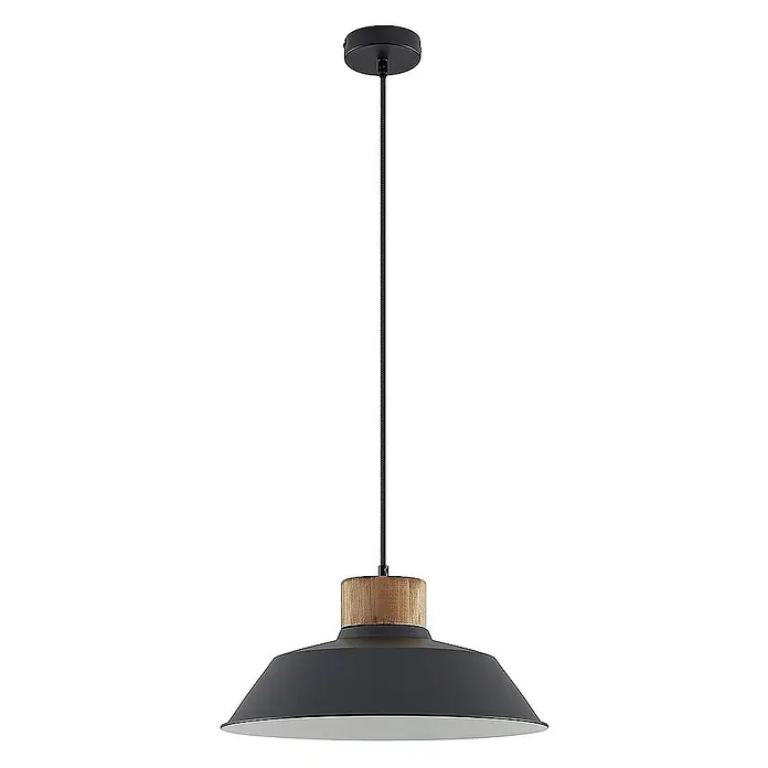 Lindby Pendelleuchte Nefeli - L x B x H: 42 x 42 x 14 cm, schwarz, sandSchwarz, holz dunkel, weiß, E27
