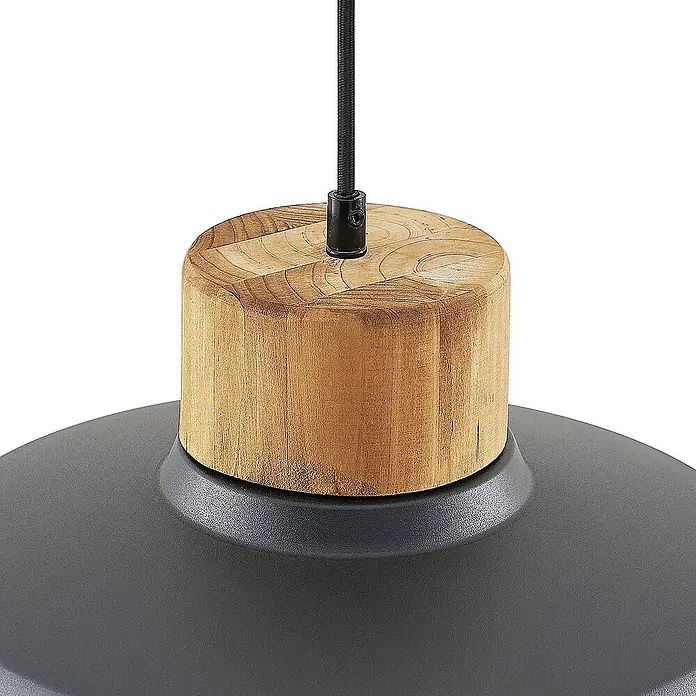 Lindby Pendelleuchte Nefeli - L x B x H: 42 x 42 x 14 cm, schwarz, sandSchwarz, holz dunkel, weiß, E27