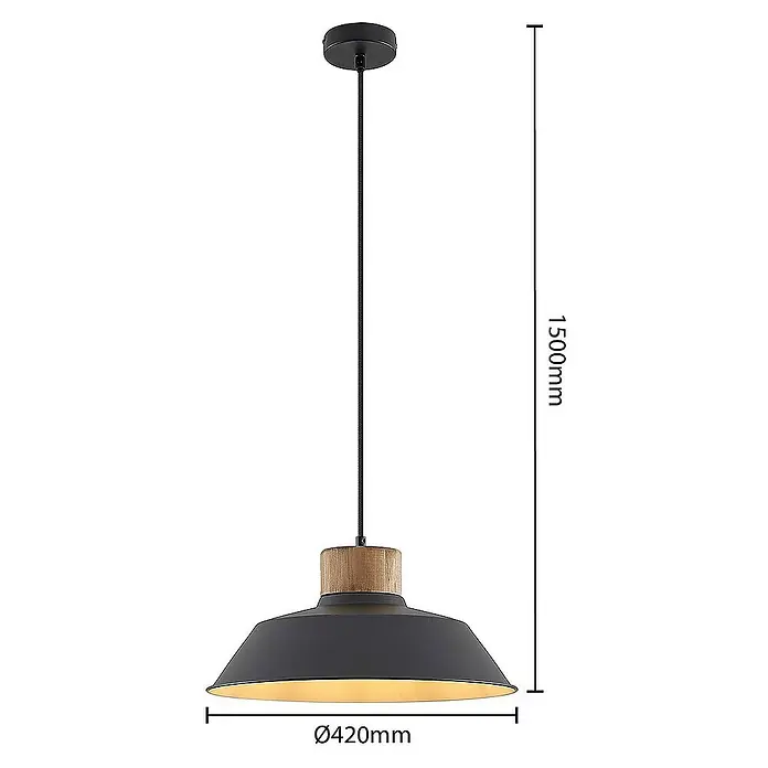 Lindby Pendelleuchte Nefeli - L x B x H: 42 x 42 x 14 cm, schwarz, sandSchwarz, holz dunkel, weiß, E27