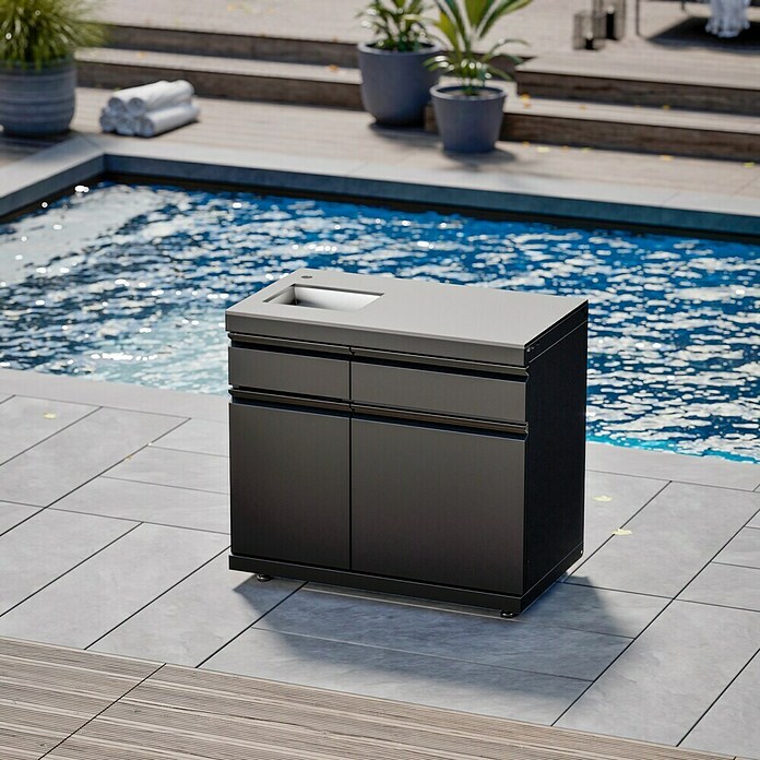 Kingstone Cube Outdoorküche I (8 -tlg., Stahl, Sintered Stone, Schwarz, Material Grillfläche: Gusseisen, Anzahl Brenner: 11 Stk.) | BAUHAUS