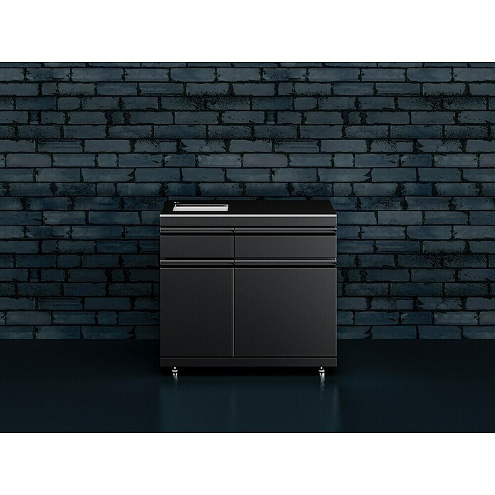 Kingstone Cube Outdoorküchen-Modul Spüle & Kühlschrank (Schwarz, B x T x H: 100 x 58 x 90 cm, Stahl, Edelstahl, Sintered Stone) | BAUHAUS