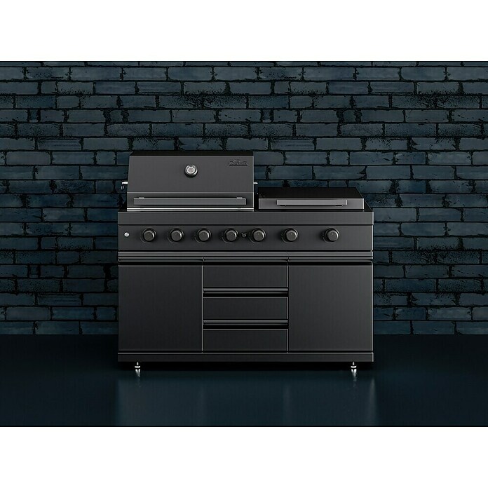 Kingstone Cube Outdoorküche 4500 (Schwarz, Material Grillfläche: Gusseisen, Anzahl Brenner: 7) | BAUHAUS