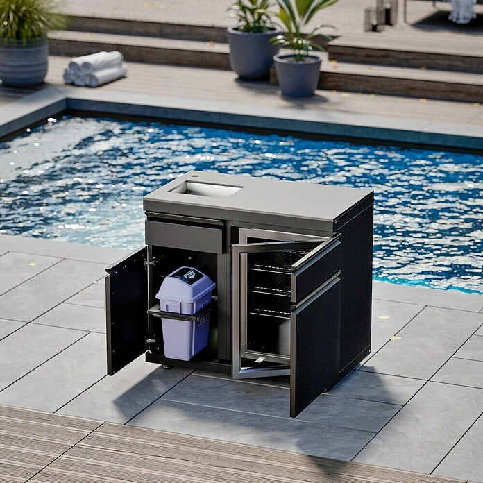 Kingstone Cube Outdoorküchen-Modul Spüle & Kühlschrank (Schwarz, B x T x H: 100 x 58 x 90 cm, Stahl, Edelstahl, Sintered Stone) | BAUHAUS