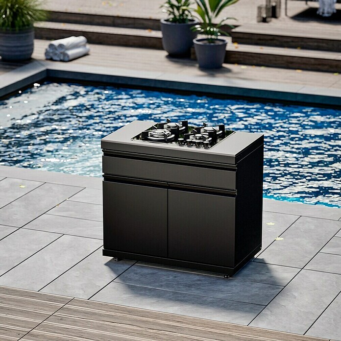 Kingstone Cube Outdoorküche I (8 -tlg., Stahl, Sintered Stone, Schwarz, Material Grillfläche: Gusseisen, Anzahl Brenner: 11 Stk.) | BAUHAUS