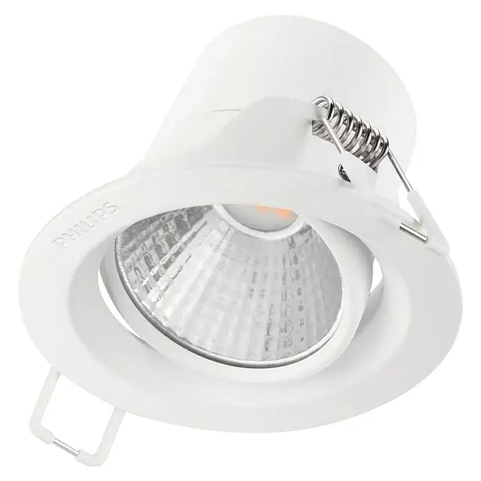 Philips Downlight empotrable LED redondo Pomeron - 7 W, Ø x Al: 9 x 7,05 cm, Blanco, Blanco neutro - Foco empotrable blanco Philips con reflector y muelles de montaje, una solución de iluminación elegante y funcional para interiores.