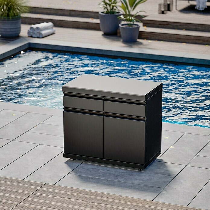 Kingstone Cube Outdoorküche I (8 -tlg., Stahl, Sintered Stone, Schwarz, Material Grillfläche: Gusseisen, Anzahl Brenner: 11 Stk.) | BAUHAUS