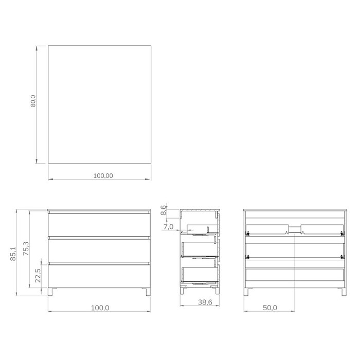 Conjunto de mueble de baño Inter F39 (L x An x Al: 39 x 100 x 85,1 cm, Blanco, 3 pzs.) | BAUHAUS