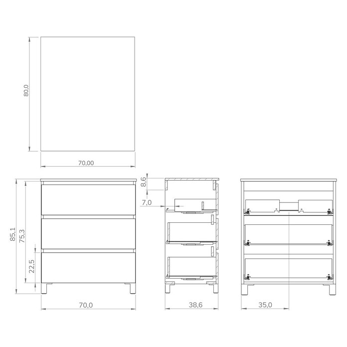 Conjunto de mueble de baño Inter F39 (L x An x Al: 39 x 70 x 85,1 cm, Blanco, 3 pzs.) | BAUHAUS