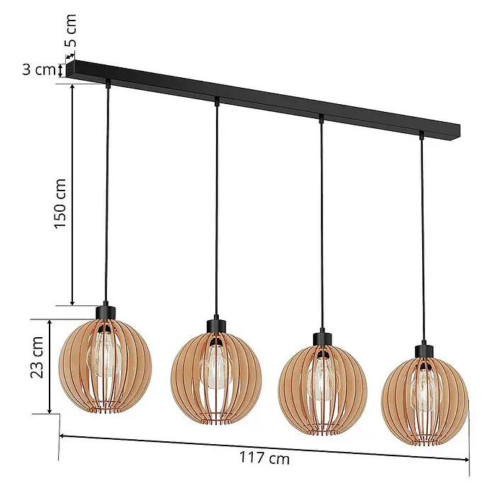 Envostar Pendelleuchte Clay - L x B x H: 117 x 23 x 150 cm, Holz hell, Schwarz, holz hell, E27