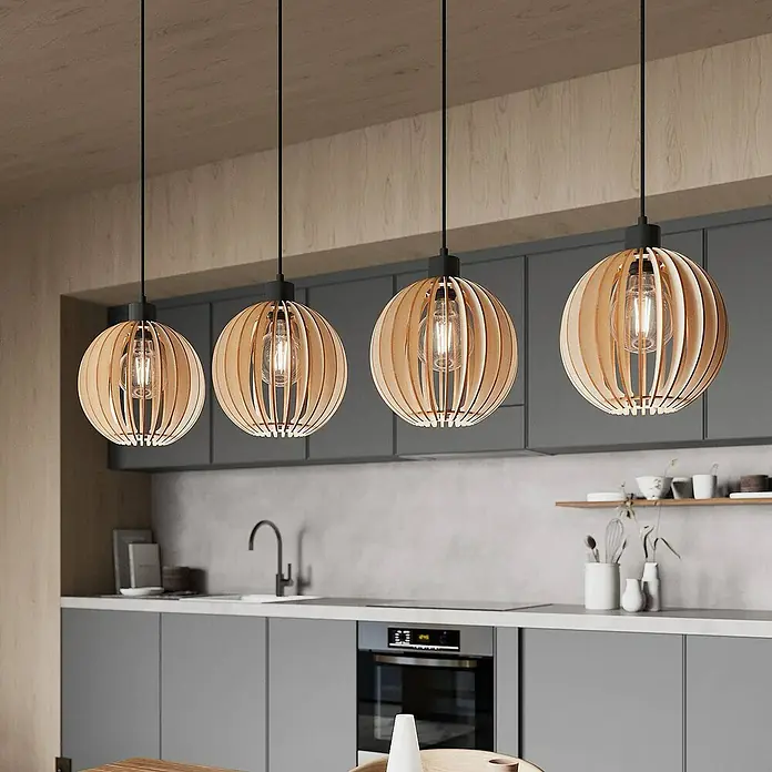 Envostar Pendelleuchte Clay - L x B x H: 117 x 23 x 150 cm, Holz hell, Schwarz, holz hell, E27