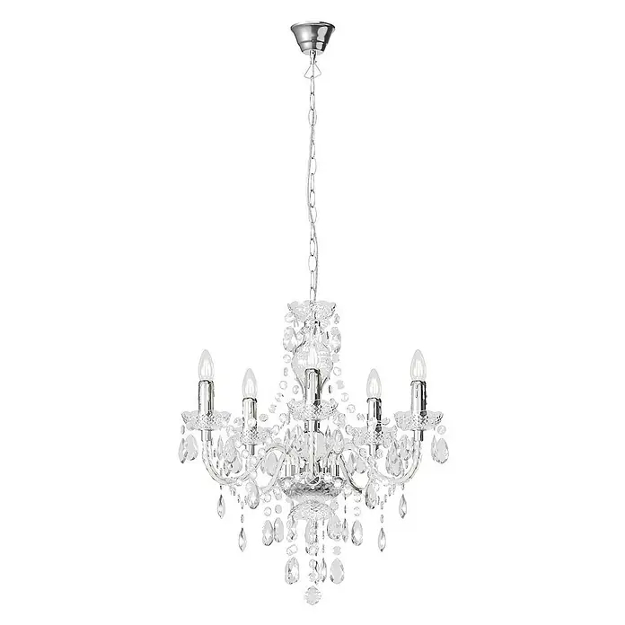 Lindby Kronleuchter Merida - L x B x H: 52 x 52 x 58 cm, klar / transparent, klar, chrom, E14