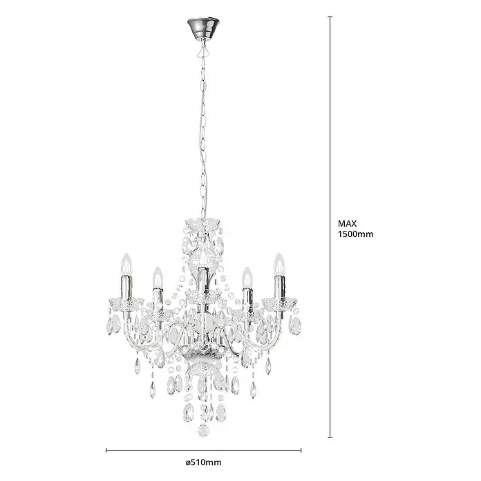 Lindby Kronleuchter Merida - L x B x H: 52 x 52 x 58 cm, klar / transparent, klar, chrom, E14