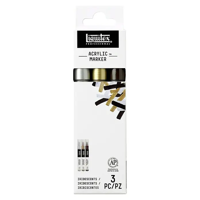 Liquitex Professional Marker-Set Paint Marker Irisierend - 3 Stk., Iridescents, 2 mm, Rechteckige Spitze - Liquitex Professional Acrylmarker, 3er-Pack in schillernden Farben. Ideal für Künstler und kreative Projekte, die einen besonderen Glanz benötigen.