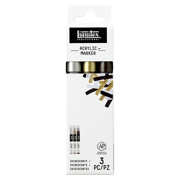 Liquitex Professional Marker-Set Paint Marker Irisierend3 Stk., Iridescents, 2 mm, Rechteckige Spitze Front View