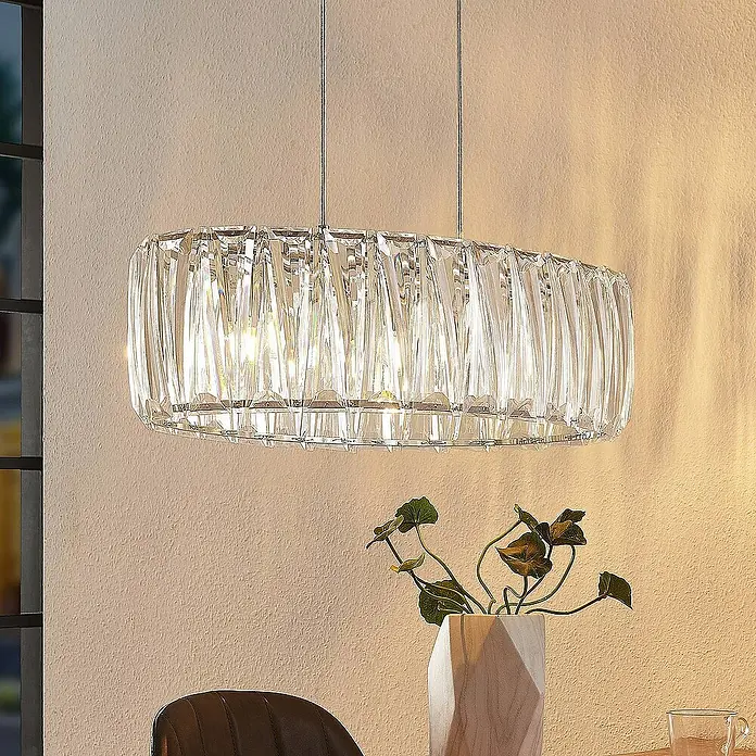 Lindby Pendelleuchte Sofia - L x B x H: 68 x 32 x 20 cm, klar / transparent, transparent, chrom, E14