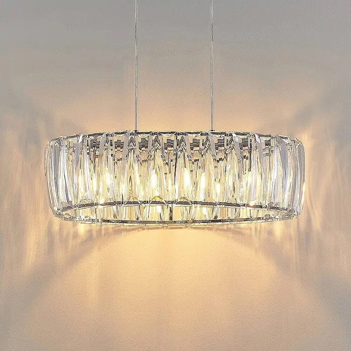 Lindby Pendelleuchte Sofia - L x B x H: 68 x 32 x 20 cm, klar / transparent, transparent, chrom, E14