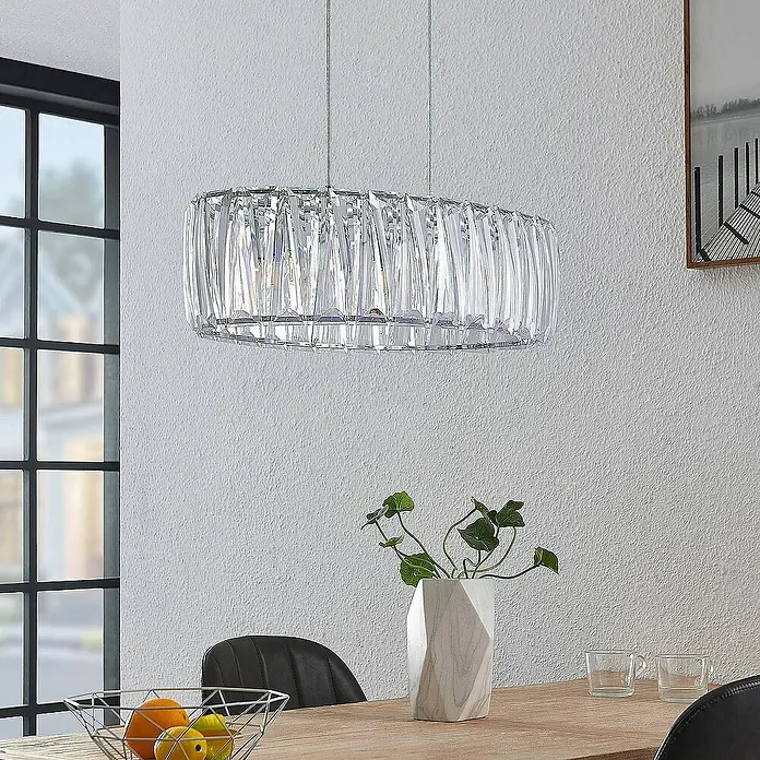Lindby Pendelleuchte Sofia - L x B x H: 68 x 32 x 20 cm, klar / transparent, transparent, chrom, E14
