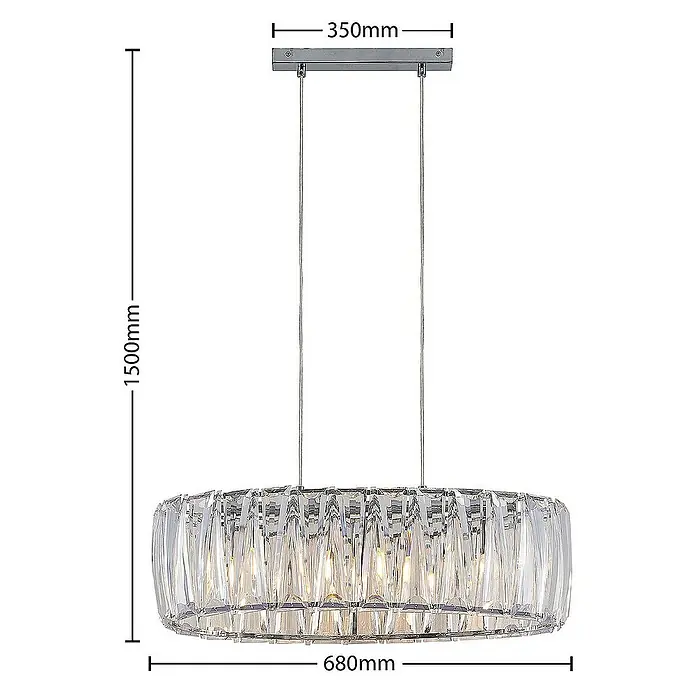 Lindby Pendelleuchte Sofia - L x B x H: 68 x 32 x 20 cm, klar / transparent, transparent, chrom, E14