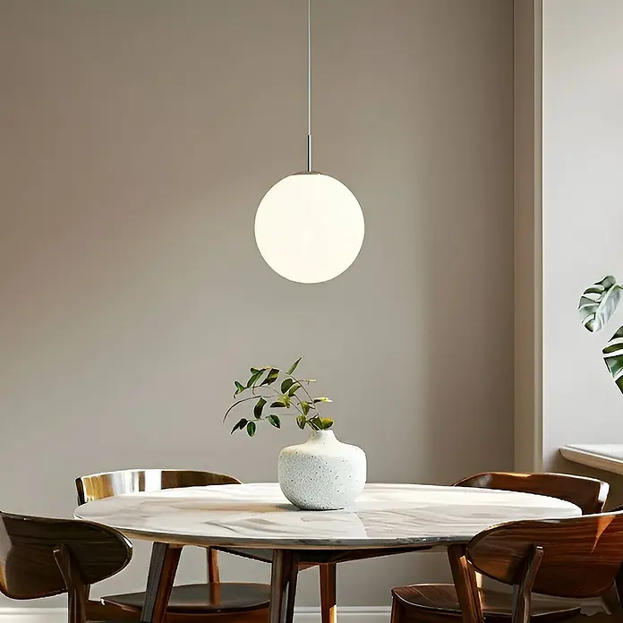 Lindby Pendelleuchte Marike - L x B x H: 35 x 35 x 150 cm, weiß / opal, weiß, nickel satiniert, E27