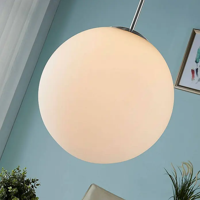 Lindby Pendelleuchte Marike - L x B x H: 35 x 35 x 150 cm, weiß / opal, weiß, nickel satiniert, E27