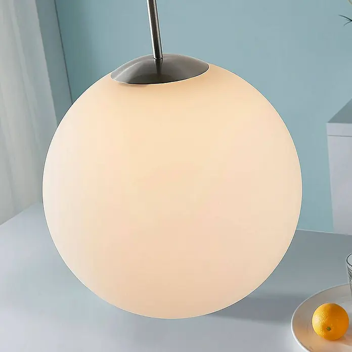 Lindby Pendelleuchte Marike - L x B x H: 35 x 35 x 150 cm, weiß / opal, weiß, nickel satiniert, E27
