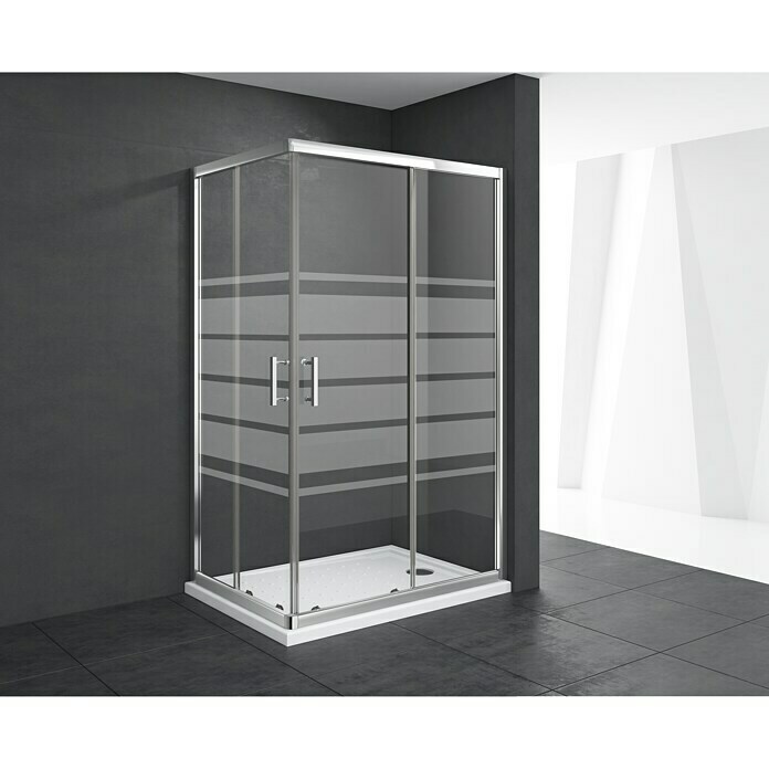 Mampara de ducha esquinera Chloe (L x An x Al: 80 x 100 x 195 cm, Vidrio serigrafiado, 5 mm, Cromo)
