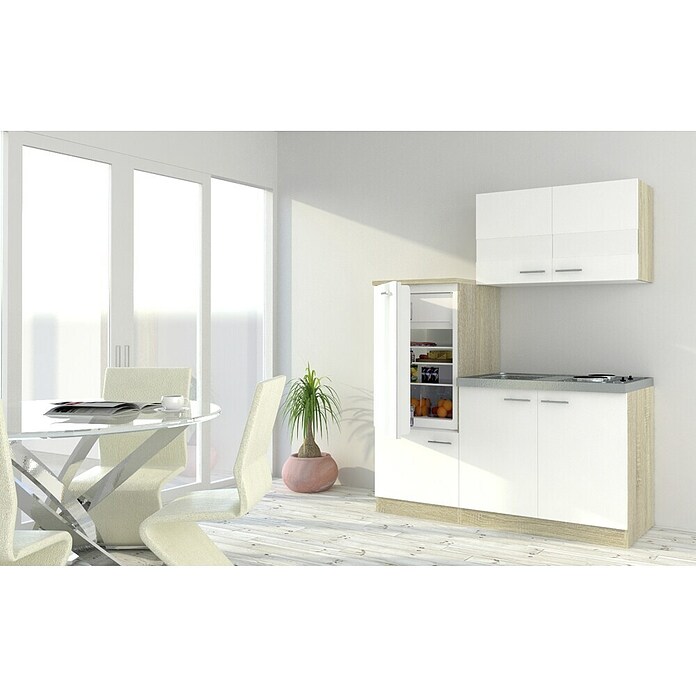 Respekta Cocina compacta Luis (Ancho: 160 cm, Blanco, Placa de cocción y frigorífico) | BAUHAUS